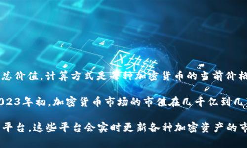 加密货币的总价值是一个动态变化的数字，通常以“市值”来表示。市值是指所有流通中的加密货币的总价值，计算方式是每种加密货币的当前价格乘以其流通供应量。根据市场动向和投资者情绪，加密货币的市值可能会迅速变化，日常波动也很大。

例如，以比特币（Bitcoin）为主导的市场，每当比特币的价格上涨时，整个市场的市值都会随之增加。2023年初，加密货币市场的市值在几千亿到几万亿美元之间波动。其中，比特币和以太坊（Ethereum）通常是市值最高的两种加密货币。

为获取最新的加密货币总市值，建议查看专业的加密货币交易网站、金融新闻网站或区块链数据分析平台，这些平台会实时更新各种加密资产的市场数据。